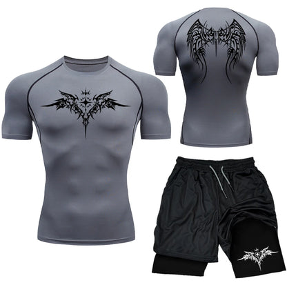 ProFit Men's Compression Set - T-Shirt & Drawstring Shorts for Gym & Everyday Wear