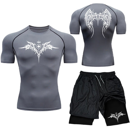 ProFit Men's Compression Set - T-Shirt & Drawstring Shorts for Gym & Everyday Wear