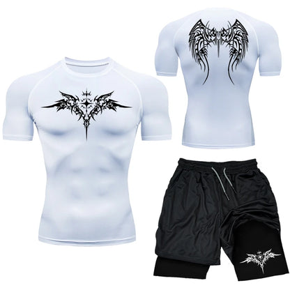 ProFit Men's Compression Set - T-Shirt & Drawstring Shorts for Gym & Everyday Wear