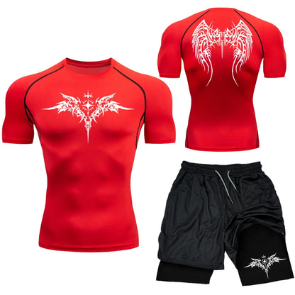 ProFit Men's Compression Set - T-Shirt & Drawstring Shorts for Gym & Everyday Wear