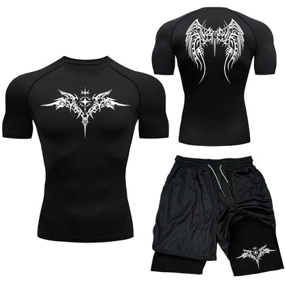 ProFit Men's Compression Set - T-Shirt & Drawstring Shorts for Gym & Everyday Wear