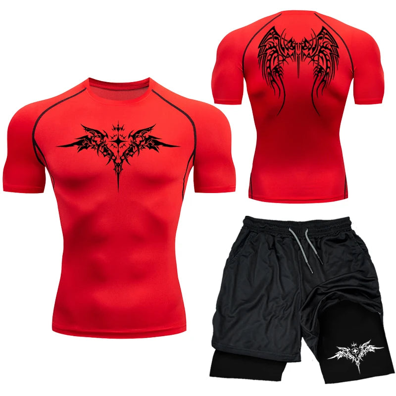 ProFit Men's Compression Set - T-Shirt & Drawstring Shorts for Gym & Everyday Wear