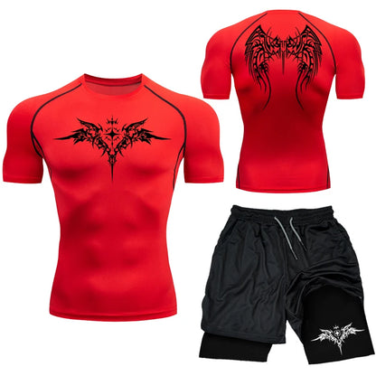 ProFit Men's Compression Set - T-Shirt & Drawstring Shorts for Gym & Everyday Wear